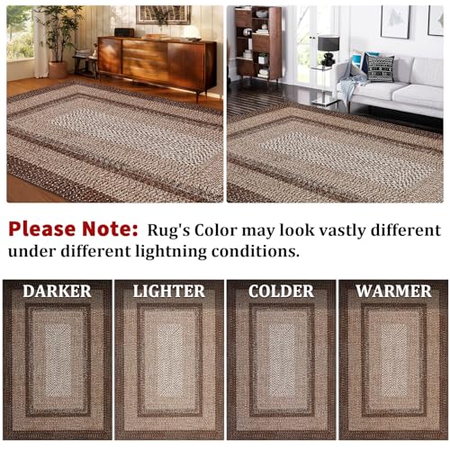 LUXLOOM Printed Washable Rugs Runner 2x6 Rug for Living Room Bathroom Rugs Dark Brown Modern Imitation Braided Bedroom Rug Non Slip Geometric Kitchen Runner Stain Resistant Carpet 2'x6' Dark Brown by LUXLOOM - Used condition - Image 9