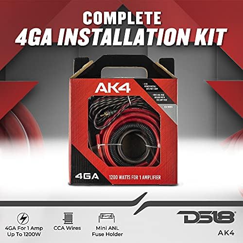 DS18 AK4 Complete 4 Gauge CCA Amplifier Installation Wiring Kit - Ampkit Helps Make Connections, Brings Power to Your Radio, Subwoofers, Speakers with Super Flex Wire - 1200W for 1 Amplifier Alternate view