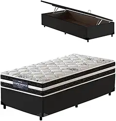 Cama Box Baú Solteiro King Preta + Colchão Molas Ensacadas - Probel - Eclipse Springs 96x203x62cm
