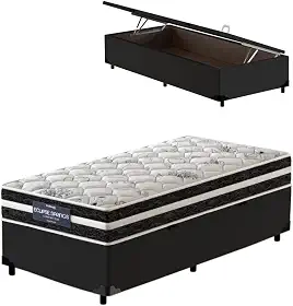 Cama Box Baú Solteiro King Preta + Colchão Molas Ensacadas - Probel - Eclipse Springs 96x203x62cm