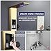 ROVATE LED Shower Panel Tower System with Shelf, Brushed Gold Rainfall Waterfall Shower Tower with 6 Angle Adjustable Body Jets, Self-Cleaning Handheld, Powerful Shower Column Stainless Steel