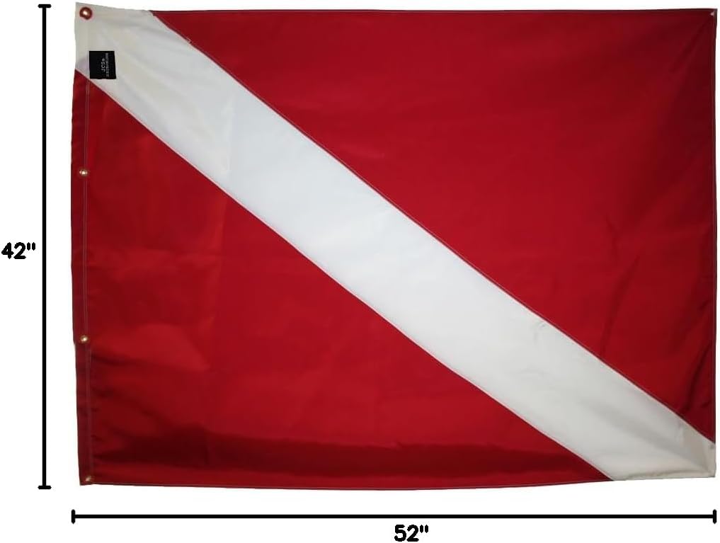 JCS 42x52 Slip-On Scuba Diving Flag – High-Visibility Red & White Diver Down Flag – Durable, Weather-Resistant Fabric – Fits Standard Dive Flag Poles