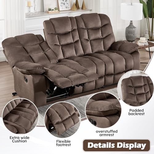 Image of HAOMARKETS Power Recliner Chair with Massage and Heat, 41 inch Wide Electric Reclining Chairs with USB Port, Breathable Fabric Overstuffed Reclining Sofa for Living Room, Brown