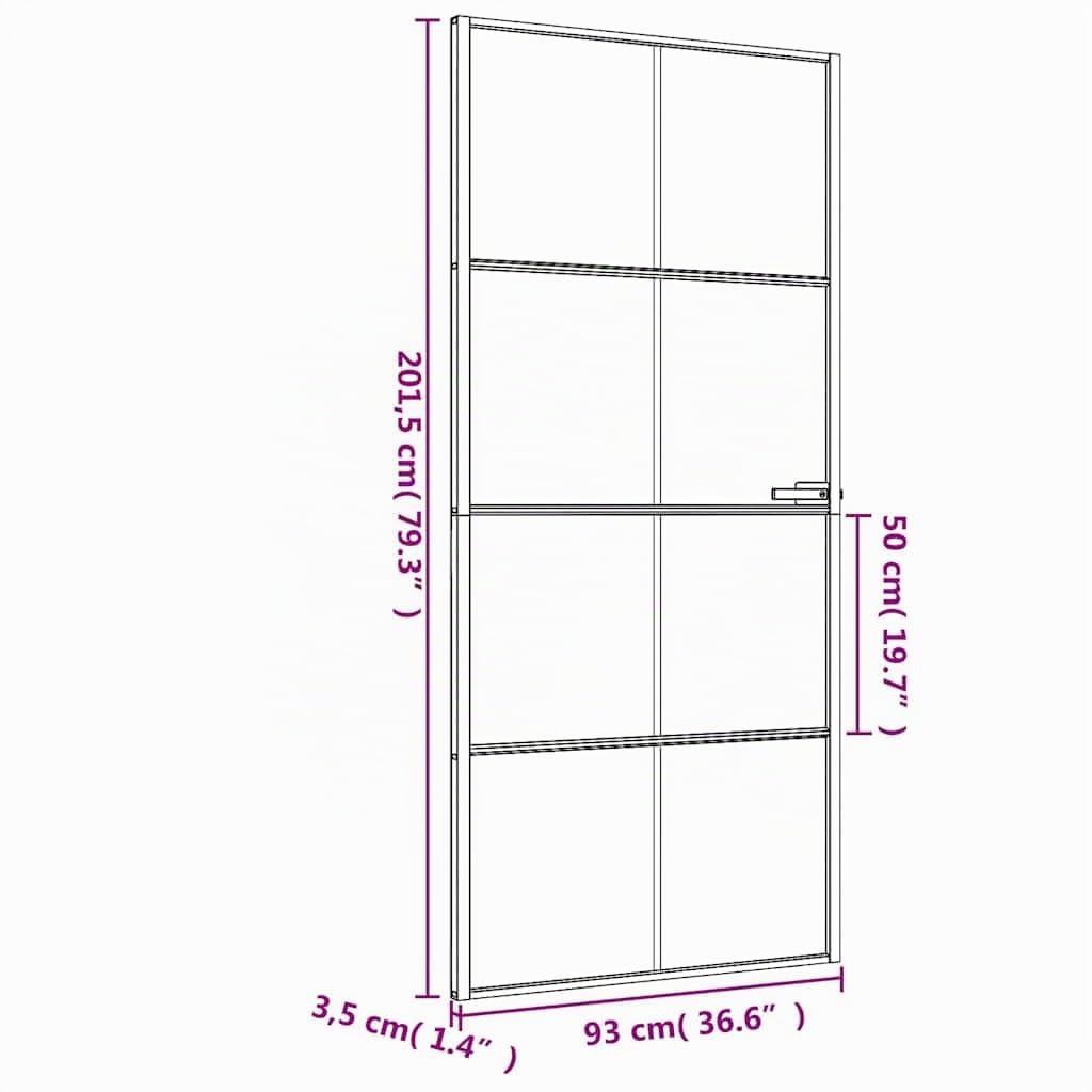 Porte intérieure mince noir 93x201,5 cm verre trempé aluminium