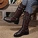Mid Calf Boots for Women Fashion Vintage Riding Combat Boot Lace up Buckle Knee High Boots with Zipper