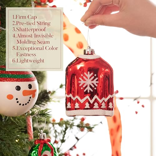 Valery Madelyn Christmas Ornaments Set, 60t Red Green White Shatterproof Assorted Christmas Tree Decorations Set, Variety Whimsical Decorative Hanging Ball Ornaments Bulk for Xmas Holiday Party Decor