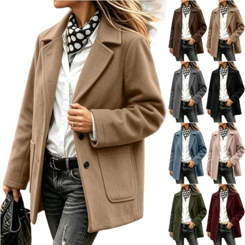 Wool Coats for Women Lapel Button Down Lined Winter Peacoat Jacket Dressy - image 1