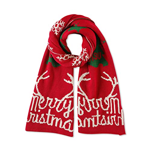 Knitted Scarf For Women Winter Reversible Christmas Reindeer Antler Snowflake Long Pashmina Scarves Shawl Thickened
