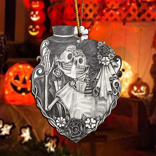 Wodoro Personalized Skull Couple Ornament - Halloween Decorations, Goth Ornament, Skull Decor, Day Of The Dead, Dia De Los Muertos, Skeleton Wedding, Skeleton Wedding, Couples Gifts #TOP3