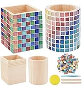 WEBEEDY DIY mosaic vase glass kit mosaic material adults arts crafts mixed colors glass mosaic tiles with wooden vase mosaic supplies for flowers handmade art home decoration