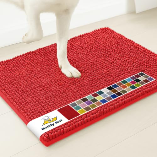 Image of Muddy Mat | Super Water Absorbent Door Mat Indoor, Microfiber Quick Dry Chenille Entryway Rug, Slip Resistant Front Door Mat, Indoor Mats for Entryway, Machine Washable Pet Rug, Red 30 inch x 48 inch