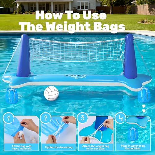 Image of JOYIN Inflatable Volleyball Net & Basketball Hoops Pool Float Set; Balls Included for Kids /Adults, Summing Pool Game, Floating, Summer Floaties, Volleyball Court |Basketball,L-Dark Blue