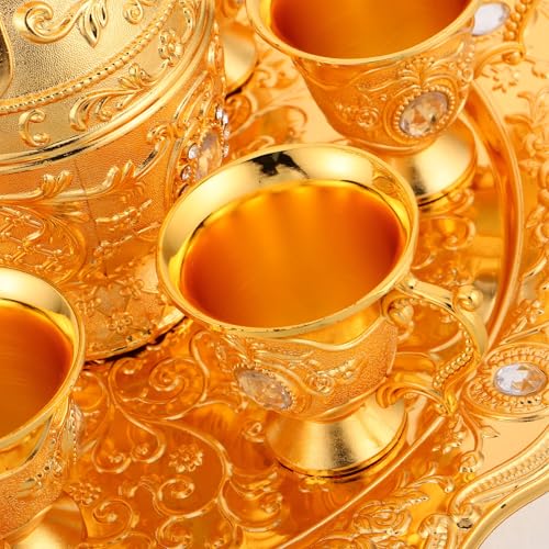 Juego de té turco vintage de lujo con 5 copas grabadas para regalo de bodas 4