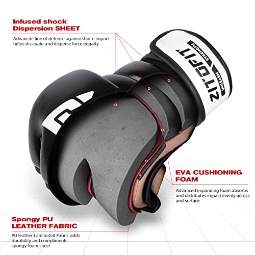 Mma Gloves Half Finger Boxing Gloves Kickboxing Training Gloves With Adjustable Wrist Band For Sparring Martial Arts Taekwondo Muay Thai Mma (M, Black + White) #TOP2