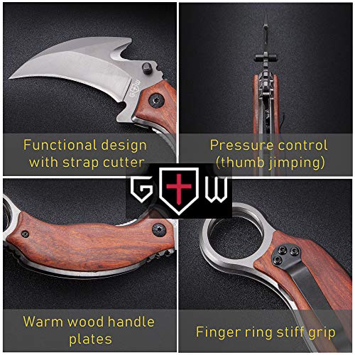 Bundle Of 2 Items - Karambit Knife - Karambit Folding Knife - Folding Karambit Knives - Csgo Raptor Claw Knifes - Hunting Knofe Gear Accessories For Men Wood Handle Sharp Blade Knifes -Gifts #TOP5