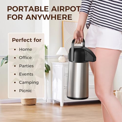 Image of Coffee Carafe for Keeping Hot - Gezoss 64OZ / 1.9L Airpot Coffee Dispenser with Pump - Large Coffee Carafe for Hot Drinks Tea Liquid - Insulated Stainless Steel Hot Water Beverage Urn for Parties