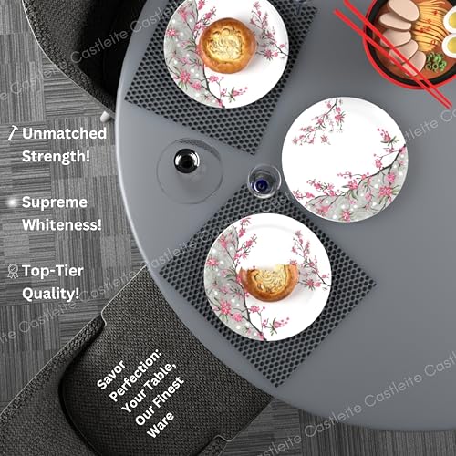 Image of Castleite Piccolo Melamine Dinner Plates Set of 6 - Full Size 11', Break Resistant, Round Designer Plate for Eating or Serving in Home, Kitchen Use or Cafe, Stainless (Rouge Blush)