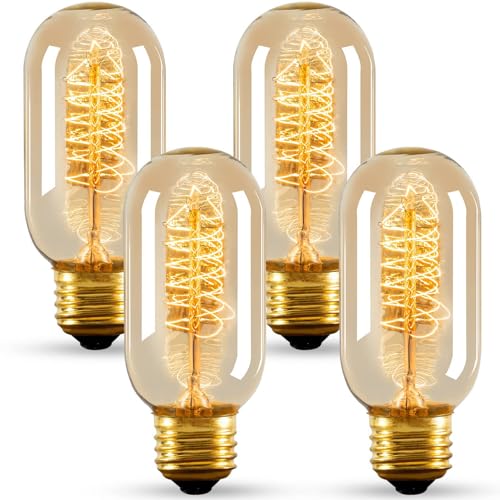 HUIBONA E27 Vintage Edison Light Bulbs 40W Dimmable Spiral Filament,Amber Glass, T45 Vintage Decorative Light Bulbs,2700K,4 Pack
