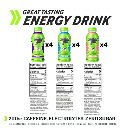 Fast Twitch Energy Drink from the Makers of Gatorade, Glacier Freeze, Strawberry Lemonade, Grape Variety Pack, 12 Fl Oz (Pack of 12)
