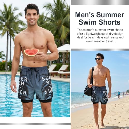 Image of PROBEROS Swim Trunks for Men, Quick-Dry Polyester Beach Shorts with Inner Lining, Elastic Drawstring Waist, Tropical Palm Leaf Fashion Lightweight Beach Wear for Swimming, Vacation & Traval, 3XL