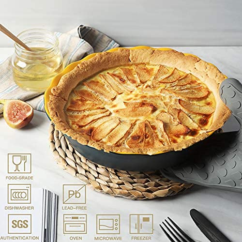 Sweejar Ceramic Pie Pan For Baking, 10 Inches Round Baking Dish For Quiche, Non-Stick Pie Plate With Soft Wave Edge For Apple Pie, Pumpkin Pie, Pot Pies (Blue&Yellow) #TOP4