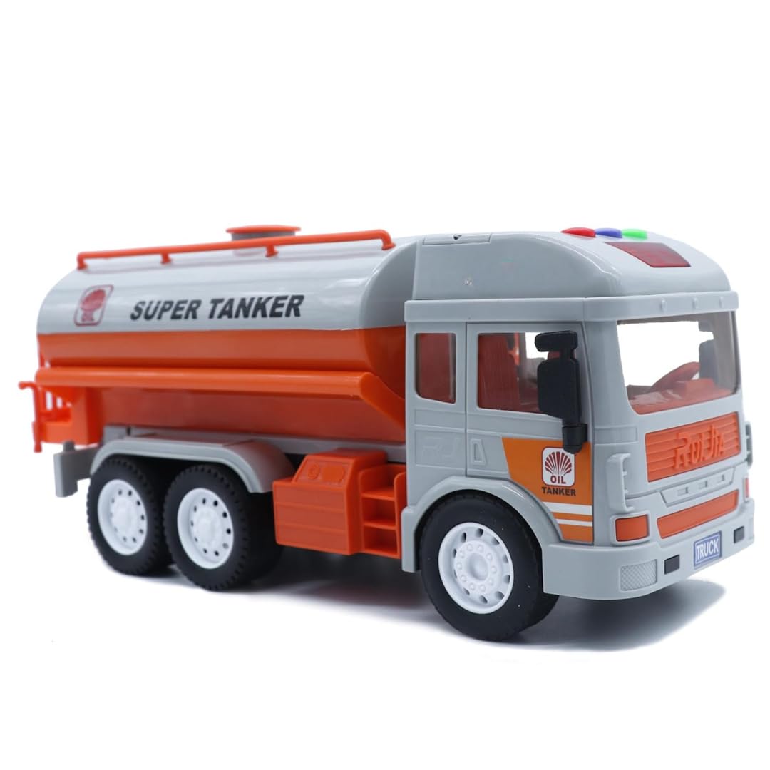 TAPANIYA ENTERPRISE Super Tanker Toy Truck, Orange and Grey, Friction Powered, Kids Vehicle Playset with Driver Figure