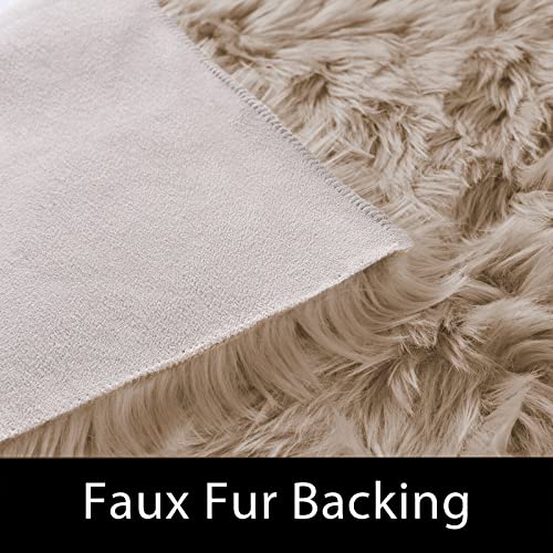 Latepis Light Brown Beige Living Room Rugs Faux Sheepskin Fur 5x7 Area Rugs for Bedroom Fluffy Washable Rug Large Plush Fuzzy Floor Rug Home Decor Rectangle