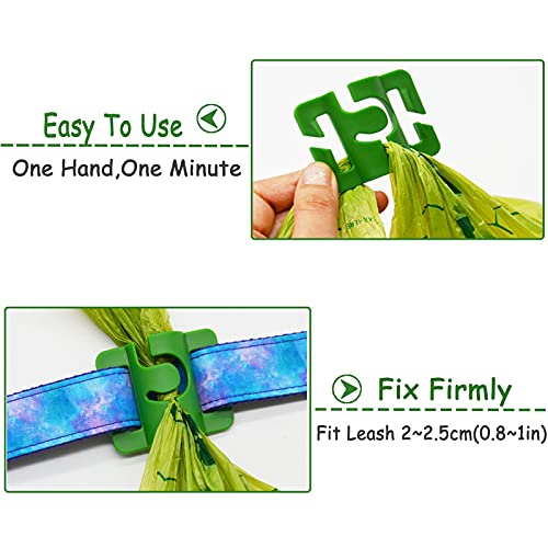 Image of Hands-Free Dog Poop Bag Holder for Basic Dog Leash Used Doggie Poop Bags Carrier for Flat Leash(Green+Yellow+Purple)