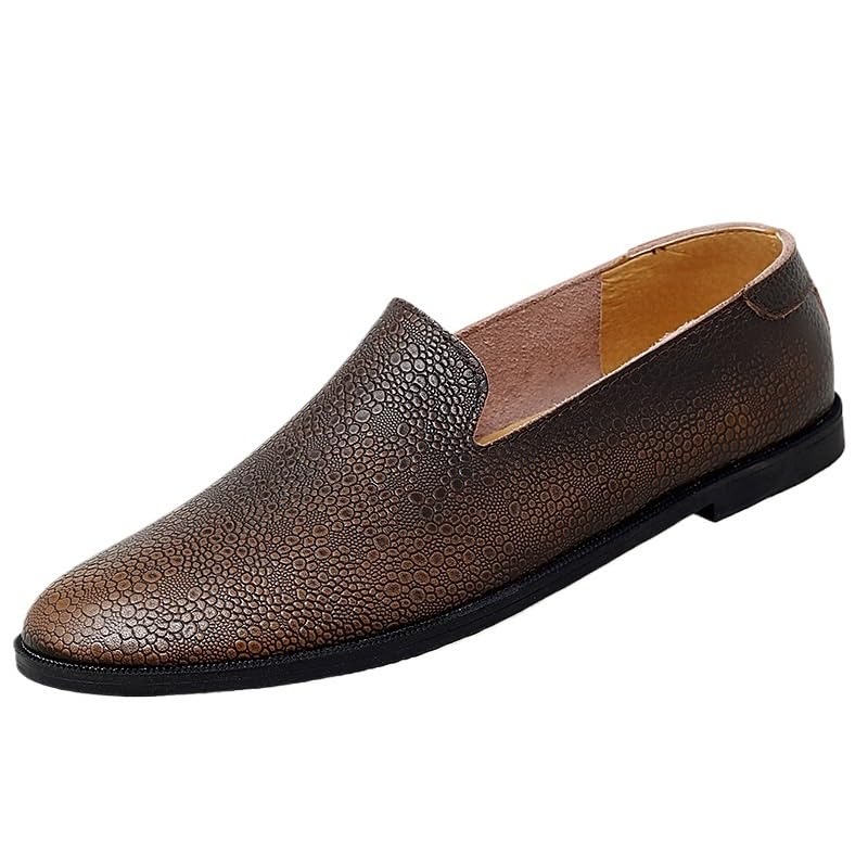 Mens Retro British Style Loafers Slip On Low Top Non Slip Walking Casual Comfortable Dress Flats Bean Shoes Spring Summer(10) Brown