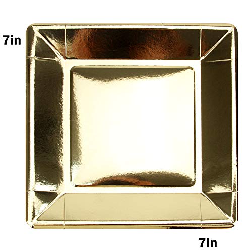 Pack of 100 Gold Disposable Shiny Foil Paper Plates, Square 7", Party Supplies for Appetizer, Lunch, Dinner, or Dessert - Thumbnail 2