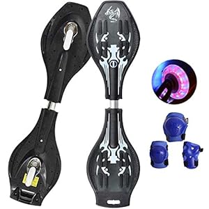 Hignful Waveboard Casterboard Skateboard Für Das Surfen Auf Der Straße Mit Free Carry Bag LED-Blinkrädern 34 Zoll Sehr Leicht Anti Slip in Coolem Design, Extremen Sport, Halloween Geschenk