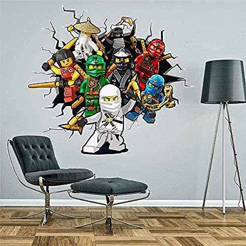 Autocollants 3D muraux Ninjago percer le mur Autocollant 3D autocollant Art garçons chambre murale