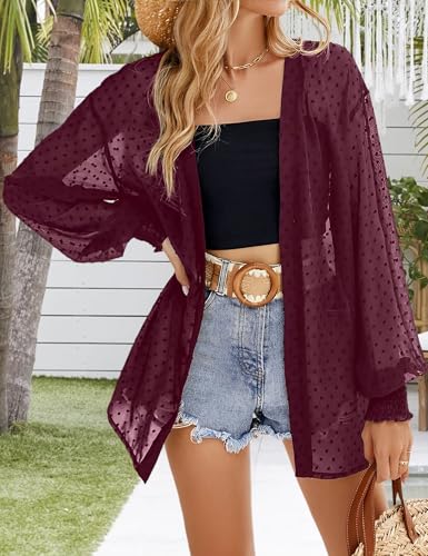 Textured Sheer Polka Dot Lightweight Open-Front Jacket for Women, Elegant and Breezy Outerwear