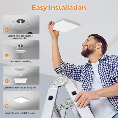 slochi LED Ceiling Light, 3000K/4000K/6500K 3 Color Temperature, IP54 Waterproof Bathroom Light, Modern Square LED Ceiling Light for Bedroom, Kitchen, Hallway, Outside Porch and More - Cosy Home Interiors slochi LED Ceiling Light, 3000K/4000K/6500K 3 Color Temperature, IP54 Waterproof Bathroom Light, Modern Square LED Ceiling Light for Bedroom, Kitchen, Hallway, Outside Porch and More - Image 6