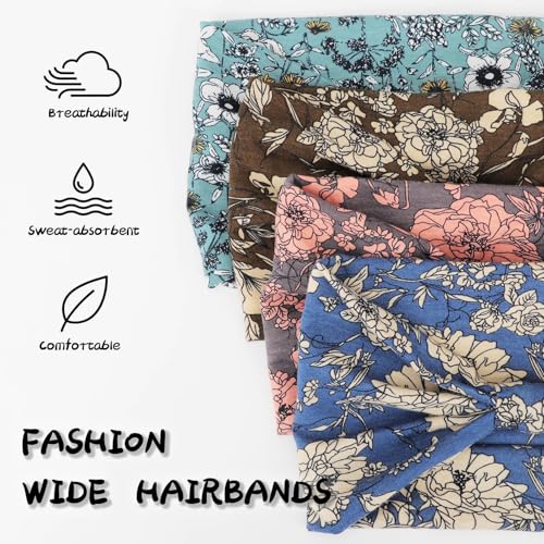 Image of DRESHOW 4 Pack Turban Headbands for Women Wide Vintage Head Wraps Knotted Cute Hair Band Accessories