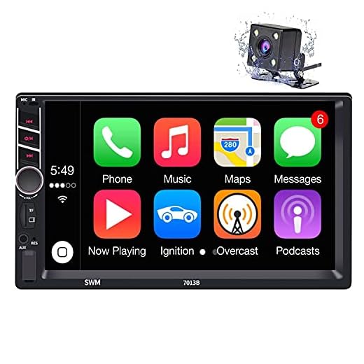 Hikity Autoradio Car Stereo Double Din 7 Inch HD Touch Screen Radio Bluetooth FM with USB/AUX-in/RCA/Rear View Camera Input Support Mirror Link D-Play for Android iOS Phone + Backup Camera & Remote