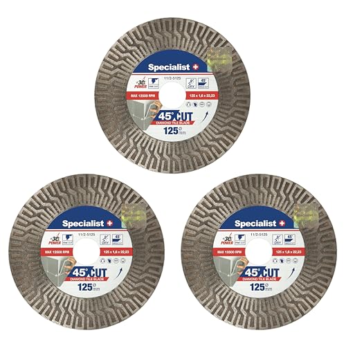 Specialist+ Lot de 3 disques de coupe et de meulage en diamant, kit de découpe pour carreaux, porcelaine et pierre (125 mm) | Compatible avec coupe-carreaux et support pour meuleuse d’angle