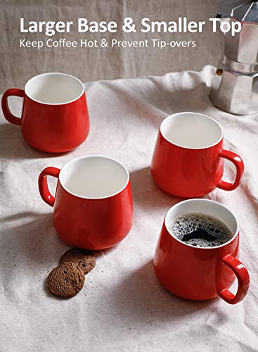 Porcelain Coffee Mugs Set of 4 - 12 Ounce Cups with Handle for Hot or Cold Drinks like Cocoa, Milk, Tea or Water - Smooth Ceramic with Modern Design, Red - Thumbnail 4