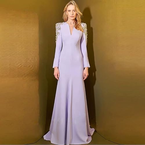 Women's Dresses Beaded Sequins Diamond V-Neck Formal Dress Long Sleeve Split Right-angled Shoulder Small Trailing Temperament Evening Gowns Simple elegant For parties Graduation ceremony Cocktail Prom