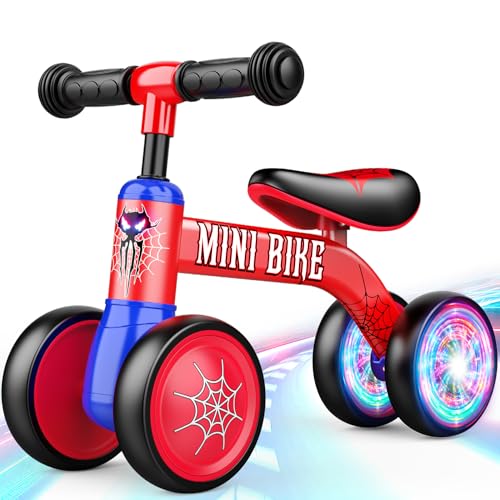 Image of Aetyni Baby Balance Bike 1-2 Year Old: Spider Toddler Bike Baby Bike for 10-24 Month with Colorful Lighting & 4 Wheels First Riding on Toys Spider Easter Birthday Gifts for One Year Old Boy Girl Gifts