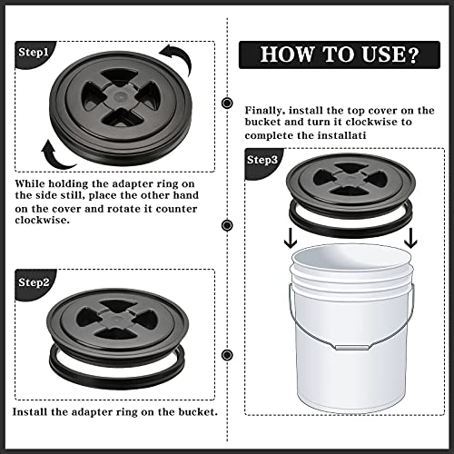 Image of Jetec 2 Pack 5 Gallon Bucket Lids 12 Inch, White and Black | Leak-proof Seal Screw Lid, Plastic, Food Grade, Reusable Bucket Lid, for Pet Food, Beans, Paint Storage, Industrial Buckets