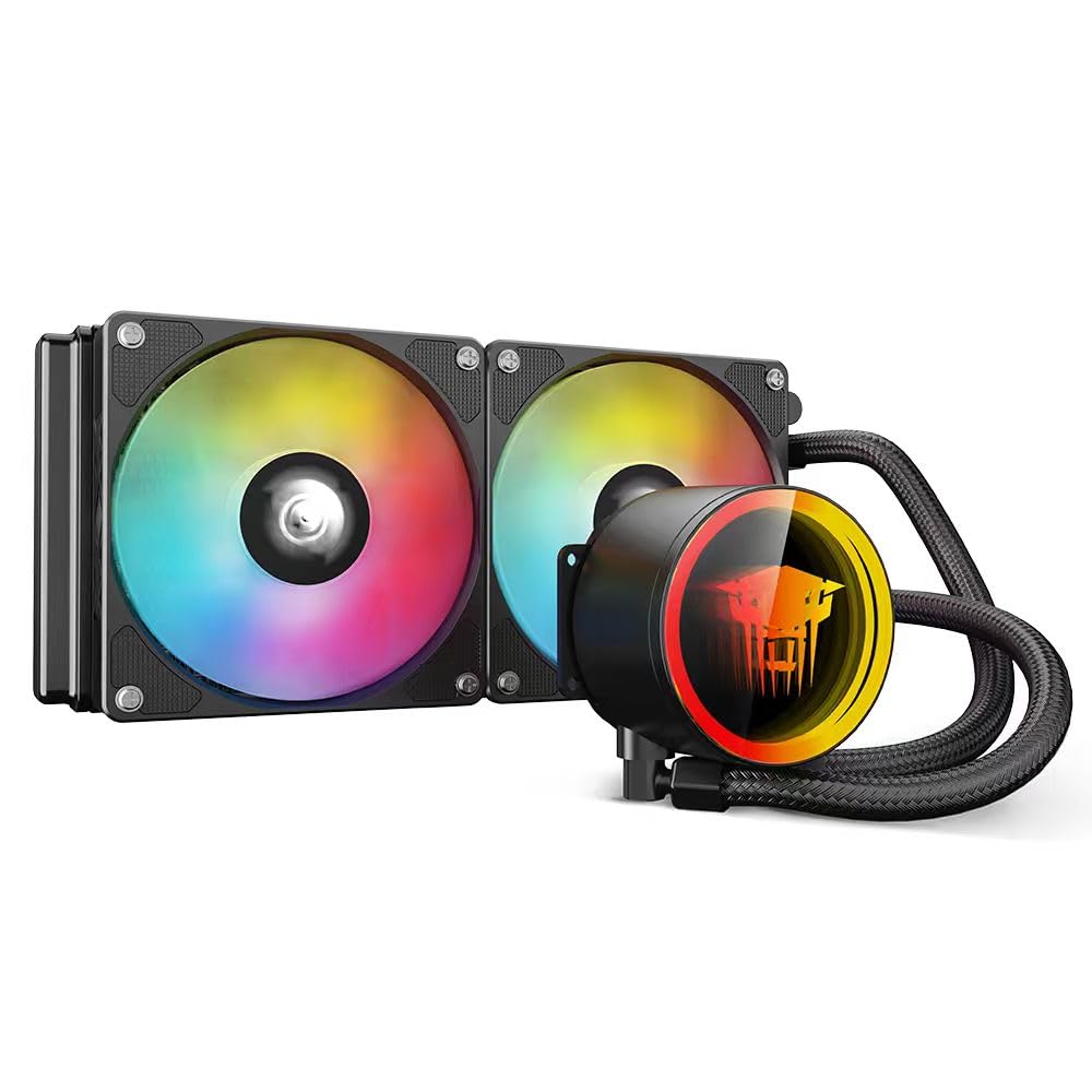 TZMRIT TK1 Farbiges Licht Aio Wasserkühlung CPU Kühler 800-1800RPM PWM Lüfter,Für LGA115X/1200/1700/1366/2011/2066,Für FM2/FM2+/AM3+/AM4/AM5 (240 Black)