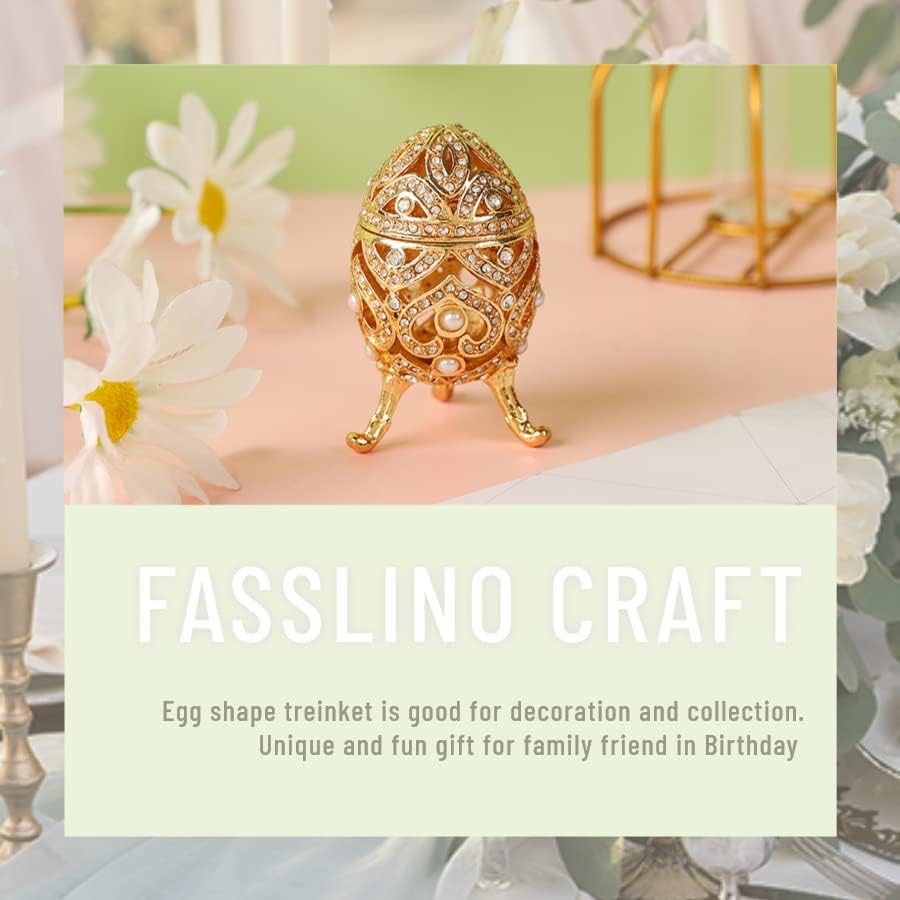 Faberge Egg Jewelry Trinket Box with Hinged Classic Hand-Painted Ornaments Metal Vintage Craft Gift for Home Decor, Gold