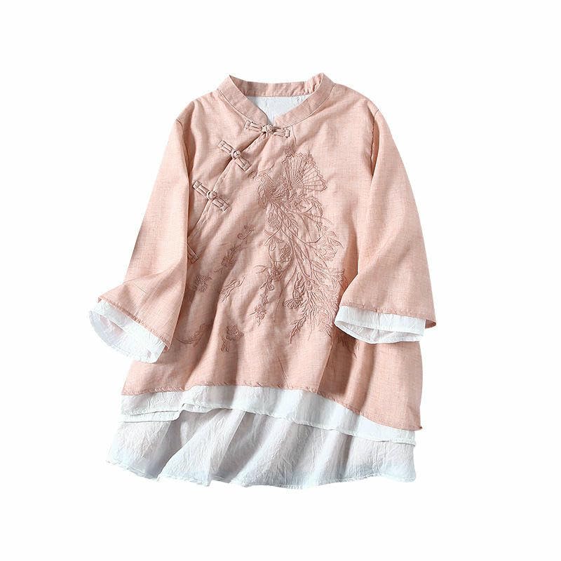 Haut asymétrique grenouille bouton au design artistique - 5