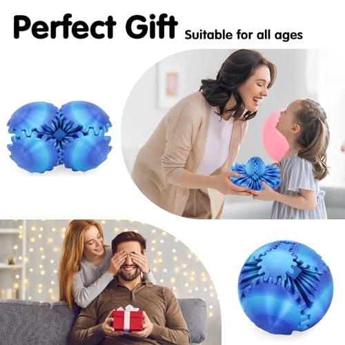 Image of Gear Ball 3D Printed Cube Fidget Toy,Gear Sphere Fidget Toys,Sensory Toys for Stress and Anxiety Relief, Desk Toy Fidget Spinners,Stocking Stuffers for Adults & Kids Gift (Aurora Blue, 3.1 Inch)