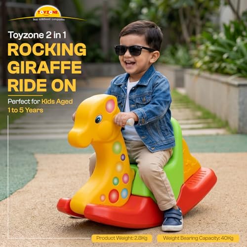 Image of Toyzone 2 in 1 Rocking Giraffe Ride On| Baby Rocker with Comfortable Seat & Back Support | Durable Child-Safe Design | Smooth Rocking Base | Indoor Play Toy | 1-4 Years