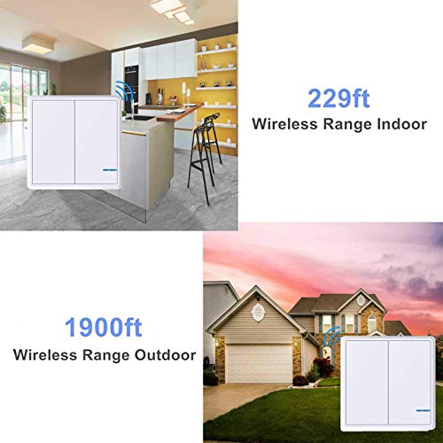 Greencycle Wireless Light Switch And Receiver Kit, Outdoor 1900Ft Indoor 229Ft, No Wiring No Wifi, Remote Control Ceiling Lamp Led Bulb, Ip66 Waterproof (1Pk 2 Way Switch & 2 Remote Receiver) #TOP2