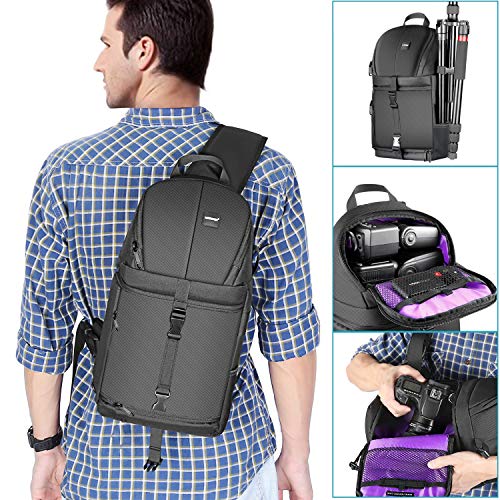 Neewer Professionelle Riemen-Kamera-Speicher-Beutel reißfeste und wasserdichte schwarze Rucksack Tasche für DSLR Kamera, Objektiv und Zubehör (lila Innen) - Image 3