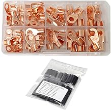 70pcs Open Barrel Wire Crimp Copper Ring Terminal Lugs Assortment Set OT 10A to 50A with 127pcs Heat Shrink Tubes Kit