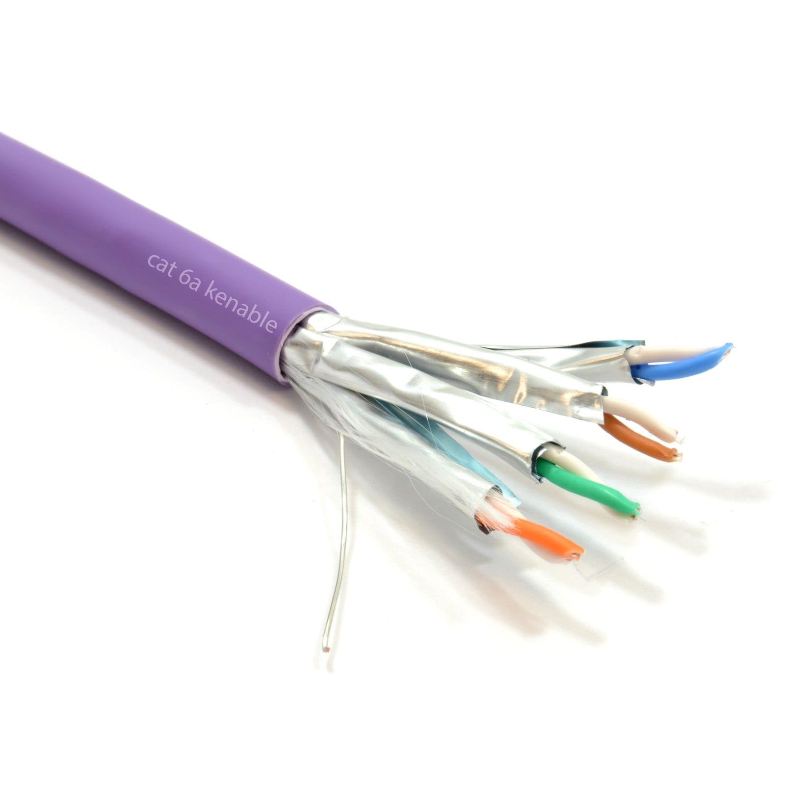 kenable Cable de Red Cat6A S/FTP Cobre Puro LSZH Libre de Humos 10 Gigabit Ethernet Bobina 100 m [100 metros/100m] Morado
